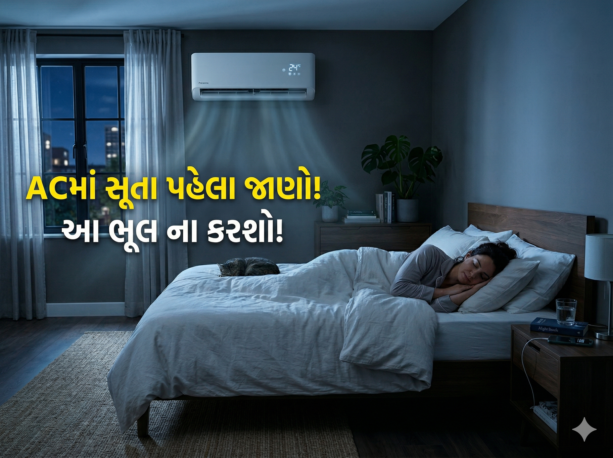 🧊 આખી રાત ACમાં ઊંઘવાથી શરીર પર શું અસર થાય? યોગ્ય ટેમ્પરેચર અને સાવચેતીની સંપૂર્ણ માહિતી