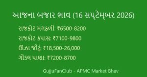 આજના ગુજરાત માર્કેટ યાર્ડના ભાવ: 16 સપ્ટેમ્બર 2026 (APMC Mandi Bhav, Gondal, Rajkot, Unjha)