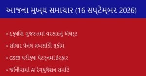 ગુજરાત અને દેશના આજના મુખ્ય સમાચાર: 16 સપ્ટેમ્બર 2026 (Today’s Top News)